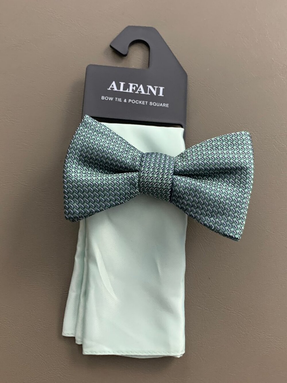 Alfani Men's 2-Piece Mini-Pattern Bow Tie & Solid Pocket Square Set, Sage Green